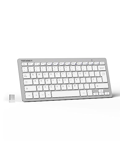 TECKNET 2.4G Wireless Keyboard, Ultra Slim Compact Computer Keyboard with Media Hotkeys, Silent Small USB Keyboard for Laptop PC Desktop Smart TV Notebook Chromebook-Silver - color: Silver