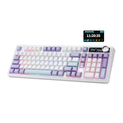 AJAZZ AK980 Mechanical Keyboard, Creamy & Thocky with Smart Display & Knob, 98% Wireless Tri-Mode BT/2.4G/USB-C, Hot Swappable, RGB Light for Win & Mac (Purple, Murad Switch) - color: Purple