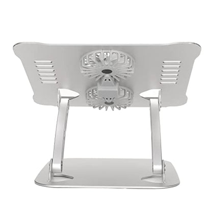 Aluminum Alloy Laptop Stand with 2 Cooling Fans, Foldable Adjustable Laptop Cooling Stand for 10 to 17.3 Inch Laptops, Ergonomic Silver Matte Design with Non - Slip Feet (Silver) - color: Silver