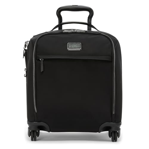 TUMI - Voyageur Leger 4 Wheeled Luggage - Women's Lightweight and Spacious, Sleek Silhouette, Durable Premium Suitcase - 16" Compact Front Pocket Carry On, Black with Gunmetal Hardware - color: BLACK/GUNMETAL, style: 16" Compact Carry-on