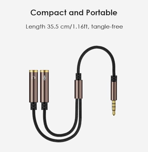 Mepsies Headphone Splitter, 3.5mm Aux Plug to Dual Jack Headset Mic Adapter | Stereo Audio Microphone Y Splitter Extension Cable for Laptop, Smartphone, Tablet, Headset, Speaker and More