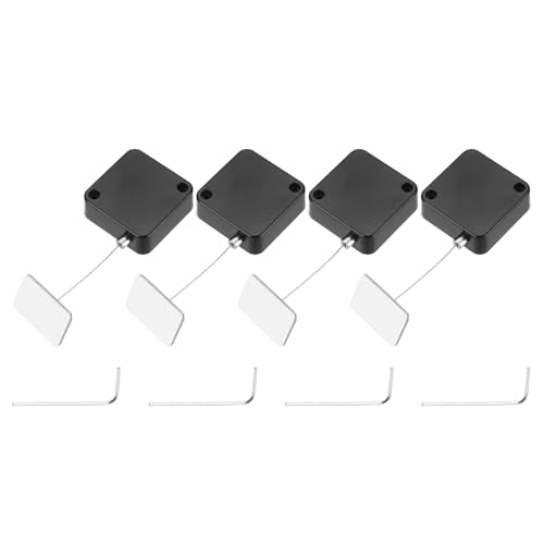 MECCANIXITY 4.9 ft Retractable Cable Lock with Adhesive Square Patch Remote Control Security Lock with Adjustable Cord Tether Anti Theft for Laptop, TV, 600g, Black, 4 Pack - color: Black, size: 4.9ft