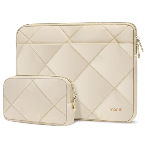 MOSISO 13-14 inch Laptop Case, 13.3 inch Laptop Sleeve, Sand | Compatible with MacBook Neo/Air 13.6/Pro 13/Pro 14, HP Dell ASUS Lenovo, Rhombus Quilted Horizontal Bag with Small Case - color: Sand