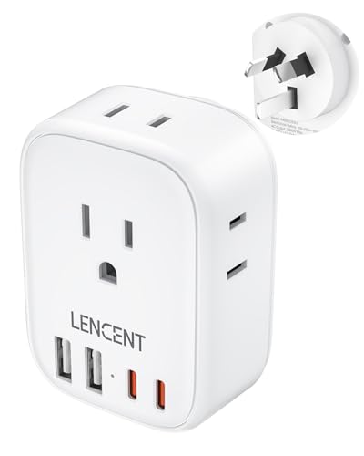 LENCENT Australia New Zealand Power Plug Adapter, US to Australia Adapter | Plug Adapter with 4 Outlets, 4 USB Ports(2 USB C), Type I Plug Converter for US to AU Argentina China Fiji, Travel Essentials - style: Type I-17.5W-Australia China