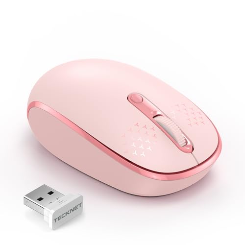 TECKNET Compact Ambidextrous Wireless Mouse for Laptop Pink | 2.4G Quiet Computer Mouse with USB Receiver, 3 Adjustable DPI Portable Cordless Mice for Chromebook, Laptop, PC, Mac - color: Pink