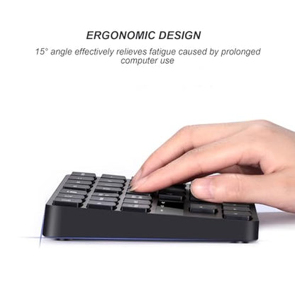 Gugxiom Bluetooth Number Pad, 2.4G Numeric Keypad Numpad, 35 Keys, Rechargeable Financial Accounting Numeric Pad for Laptop Desktop PC (Black)