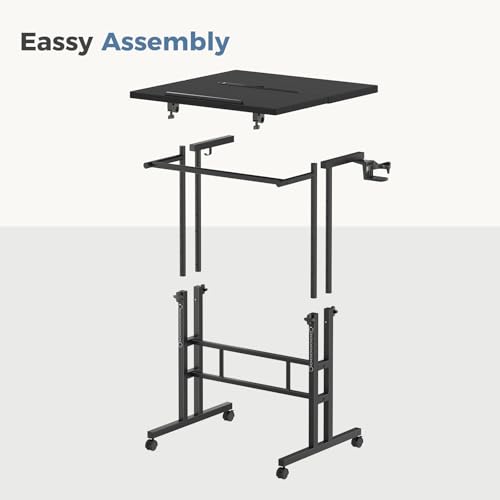 DUMOS Rolling Standing Desk, Sit Stand Desk, Computer Cart | 23.6 Inch Width, Height Adjustable, Split Top, Mobile Laptop Workstation, Office Table, Portable Design, Black - color: Black