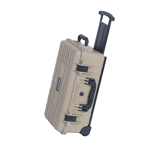MEIJIA All Weather Rolling Waterproof Protective Case, Hard Camera Case,Dry Case with Retractable Pull Handle and Wheels,Foam Inserted, 22 x13.81x9inches (Desert Tan) - color: Desert Tan