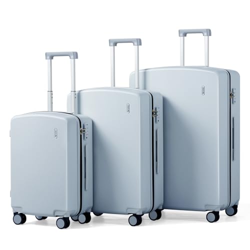 Hanke Hard Shell Luggage Sets 3 Pieces, Carry On and Checked Luggage Sets with Spinner Wheels, Durable PC Hardside Rolling Suitcase for Travel (20/24/28 Inch, Grey) - color: Grey, size: 3-Piece Set(20/24/28)