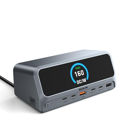 MOKiN Docking Station Dual Monitor with 2 HDMI/Built in 160W Power | USB C Dock LCD Work Status & Privacy Button/Built in Power,No external power brick/Dual HDMI 4K/Windows Extend