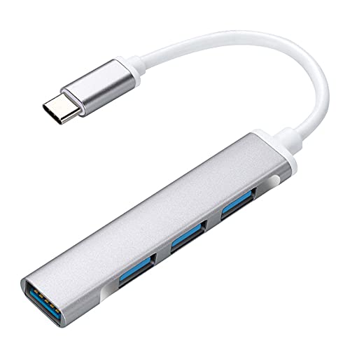 JacobsParts USB-C Type C to USB 3.0 4 Port Hub Splitter for MacBook Pro/Air, iPad, PC, Chromebook, Phone (Silver) - color: Silver