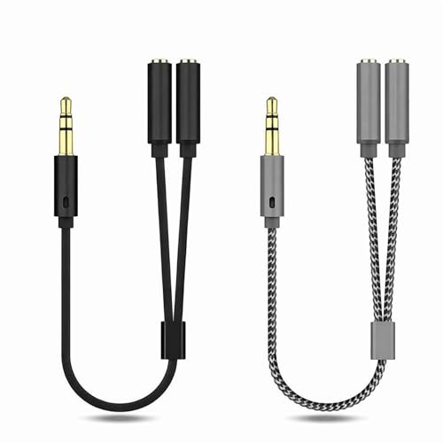 2Pcs 3.5mm Headset Splitter Cable, Female to Dual Male Adapter