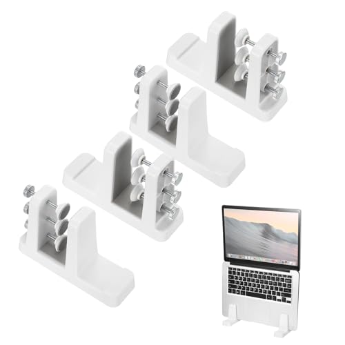 PATIKIL 2-in-1 Vertical Laptop Stand, 4 Pcs Adjustable ABS Notebook Holder Space-Saving Vertical Stand Notebook Dock with Non-Slip Rubber for Home Office Desktop Storage Keyboard, White - color: White