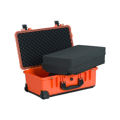 MEIJIA All Weather Rolling Waterproof Protective Case, Hard Camera Case,Dry Case with Retractable Pull Handle and Wheels,Foam Inserted,22 x13.81x9inches (Orange) - color: Orange