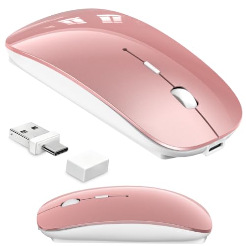 Wireless Mouse for MacBook & iPad, Bluetooth 5.2/3.0 & 2.4G USB-C/USB-A, Rechargeable Silent Slim Mouse with Multi-Device Switching & Activity Mode to Prevent Screen Lock - Rose Gold - color: Rose Gold