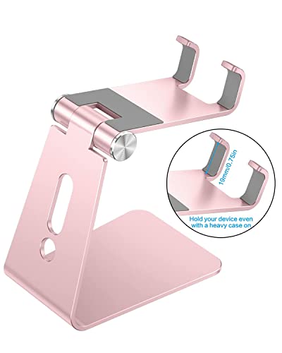 OMOTON Adjustable Cell Phone Stand, C2 Aluminum Desktop Phone Holder Dock Compatible with iPhone 15 14 13 Xs XR 8 Plus 7 6, Samsung Galaxy, Google Pixel, Android Phones, Rose Gold | Sturdy 3mm Aluminum, Charging Port, 270° Adjustable, Non-Slip Silicone Pa