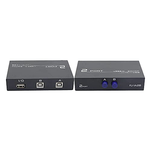QIANRENON Printer Sharing Adapter, 2-Port USB 2.0 Switch for Sharing USB Devices Between 2 Computers, Includes 2 Pack USB 2.0 Male Cable