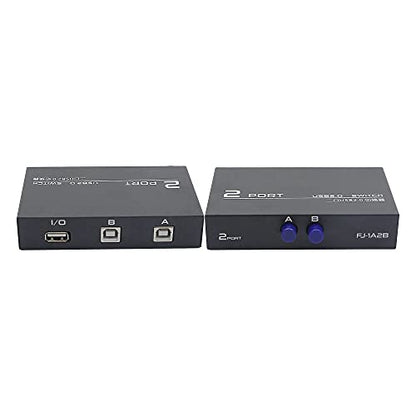 QIANRENON Printer Sharing Adapter, 2-Port USB 2.0 Switch for Sharing USB Devices Between 2 Computers, Includes 2 Pack USB 2.0 Male Cable