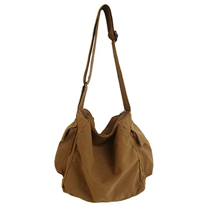 KlaOYer Canvas Messenger Bag Large Hobo Bag Crossbody Shoulder Bag Tote Bag with Pocket for Women and Men - color: Coffee 2