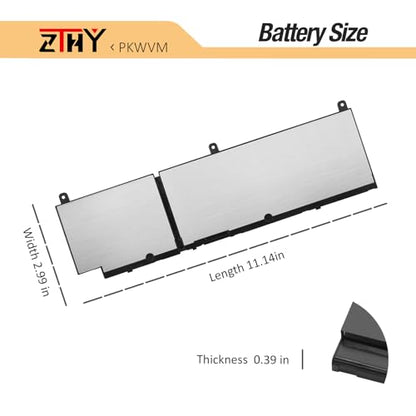 ZTHY PKWVM Laptop Battery for Dell Precision 7550 7560 7750 7760 Series | P44E P93F P44E001 P44E002 P93F001 P93F002 C903V 17C06 0CR72X 0447VR 068N03 453-BBCQ Battery Replacement 11.4V 6-Cell 95Wh - size: 11.22*3.43*0.39 inch PKWVM