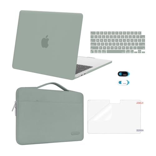 MOSISO Compatible with MacBook Air 13 inch Case M5 2026 M4 2025 M3 M2 2024-2022 A3449 A3240 A3113 A2681,Hard Shell&Sleeve Bag&Keyboard Skin&Webcam Cover&ScreenFilm for MacBook Air 13.6, Antique Green - color: Antique Green