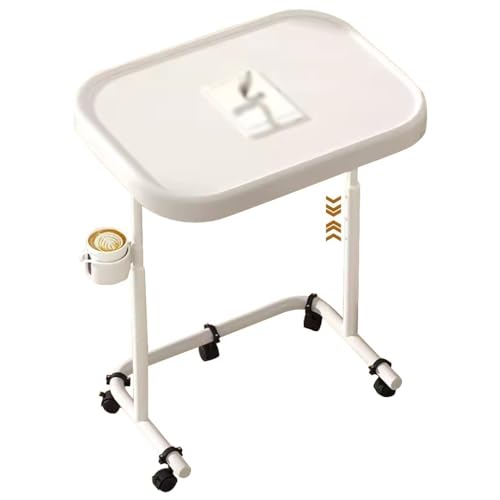 Flip-top Standing Desk Adjustable Height Laptop Table, Living Room Sofa Side Lifting Workstation, Portable Bedside Table with Casters(White) - color: White