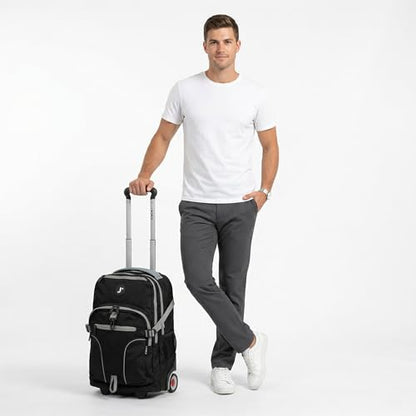 J World Lunar Rolling Backpack. Laptop Bag With Wheels. Wheeled Carry-On Travel Luggage, Galaxy, 19.5 x 13 x 8 Inches - color: Galaxy