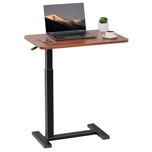 Adjustable Overbed Bedside Table with Wheels, Pneumatic Adjustable Hospital & Home Use Bed Table, Rolling Laptop Table, Mobile Standing Desk, Brown - color: Brown, style: Non-Tiltable