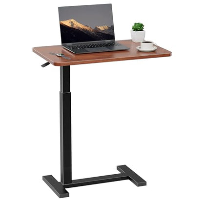 Adjustable Overbed Bedside Table with Wheels, Pneumatic Adjustable Hospital & Home Use Bed Table, Rolling Laptop Table, Mobile Standing Desk, Brown - color: Brown, style: Non-Tiltable