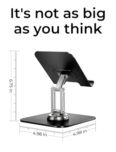 LISEN for iPad Stand Holder All Metal Foldable Adjust Tablet Stand for Desk | 2026 iPad Accessories, Rotating Display Stand Home Office Men Gifts Kindle Tablet PS Switch iPhone 11"-4.7" - color: Black