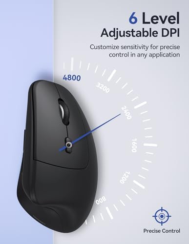 TECKNET Wireless Vertical Mouse, 2.4G+2*BT Rechargeable Bluetooth Mice | 4800DPI, Ergonomic Design for Carpal Tunnel Right Hand, 3-Device Connectivity for Laptop, PC, MacBook, Windows, MacOS, Black