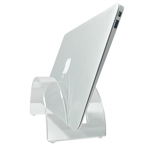 Acrylic Vertical Laptop Stand for Desk, Clear Vertical Laptop Holder & Space-Saving Workspace Organizer, Desktop Notebook Dock Compatible with MacBook Air/Pro, HP, Dell, Surface