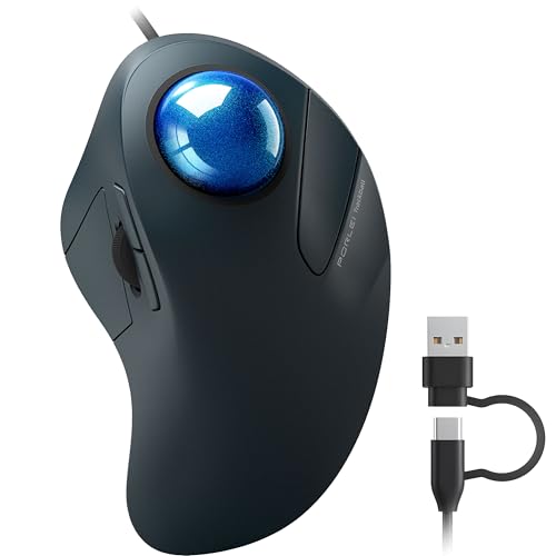 Wired Trackball Mouse for Large Hands, Ergonomic Design Reduces Wrist & Muscle Strain, Precision Tracking with Easy Index Finger Control, Compatible with PC, Laptop, Windows, Mac, Blue - color: D-Blue