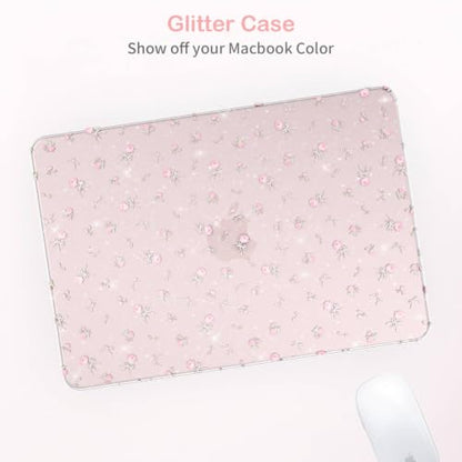 Feams for MacBook Neo 13 Inch Case 2026 A3404, Sparkly Glitter Protective Case Hard Shell Transparent Cover for MacBook Neo 13 Inch 2026 (A18 Pro Chip) with Keyboard Cover, Pink Bow Rose - color: Pink Bow Rose