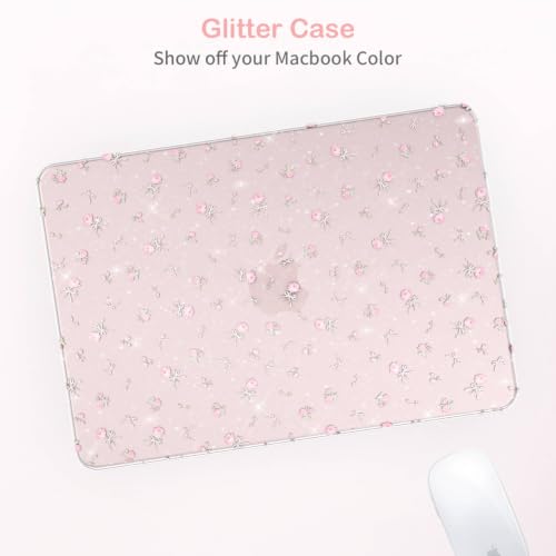 Feams for MacBook Neo 13 Inch Case 2026 A3404, Sparkly Glitter Protective Case Hard Shell Transparent Cover for MacBook Neo 13 Inch 2026 (A18 Pro Chip) with Keyboard Cover, Pink Bow Rose - color: Pink Bow Rose