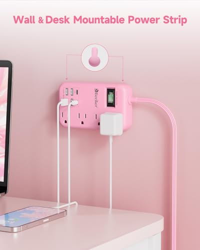 6 USB (2 USB C) Pink Extension Cord,5 Feet Travel Power Strip,4 Outlets | 6 USB,24W USB Charging Station,Travel Power Strip,Pink Desk Accessories, Surge Protector,Cute Kawaii Gifts College Dorm,5 Ft - size: Pink-24W USB-5ft-980J