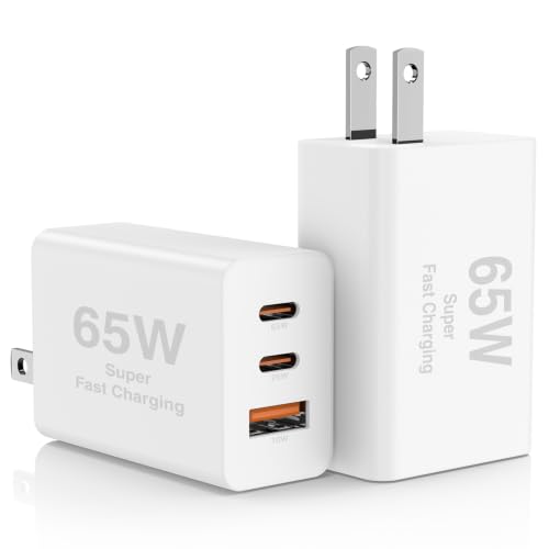 Hzevn 2Pack 65W USB C Wall Charger Block, 3-Port USB C Charging Adapter,Multi Super Fast Charging Power Plug Cube for MacBook Pro/Air,i-Pad Pro,i-Phone 17/16/15, Galaxy S25,and More-White - color: White+White