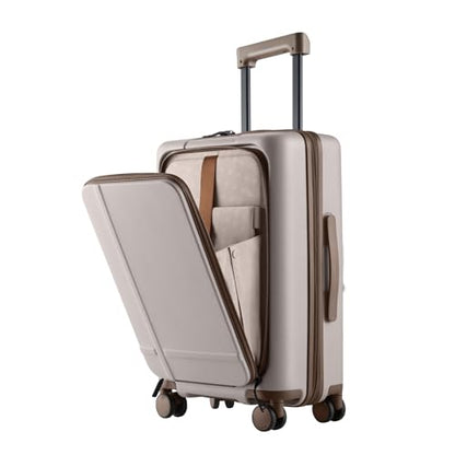 NINETYGO Carry On Luggage 22x14x9 Airline Approved, 20 Inch Suitcase with Front Compartment, Coffee-Infused PC Hard Shell, Eco-Friendly, Cup Holder, Clamshell, TSA Lock, Spinner Wheels (Flat White) - color: 03-Oats Flat White, size: Carry-On 20-Inch (Clam