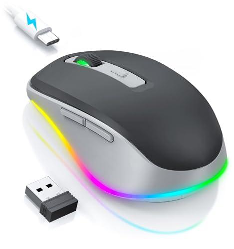 PEIOUS Wireless Mouse Jiggler - Keep Computers Awake, Black & Grey | Rechargeable LED Mouse, Silent Clicks, Adjustable DPI and Random Movement Keep Computers Awake for Laptop/PC/Mac - color: Grey