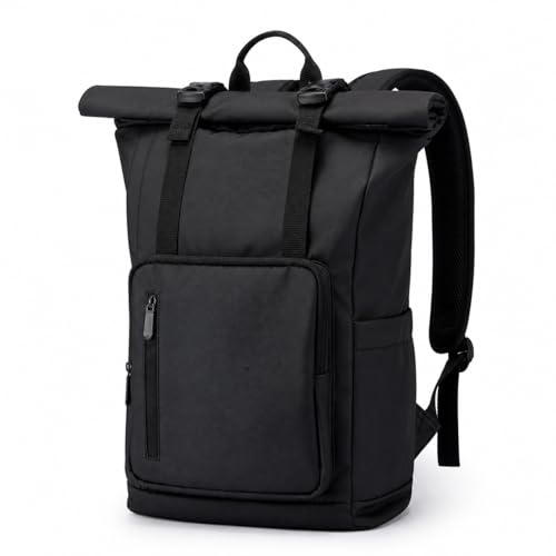 Roll Top Laptop Backpacks for Men & Women, Anti-Theft Travel Backpack Fits 15.6-17.3 Inch Laptop, Water-Resistant Durable Computer Bag for Work, College & Daily Commute (Black) - color: Black