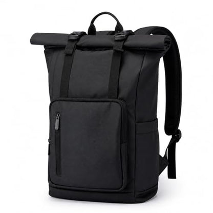 Roll Top Laptop Backpacks for Men & Women, Anti-Theft Travel Backpack Fits 15.6-17.3 Inch Laptop, Water-Resistant Durable Computer Bag for Work, College & Daily Commute (Black) - color: Black