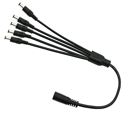 GINTOOYUN DC 5.5mm x 2.1mm Splitter Cable, 1 Female to 5 Male DC Splitter Adapter 12V DC Power Extension Cable for LED Strip Light, CCTV Security Camera 0.7m (1 to 5 Way)