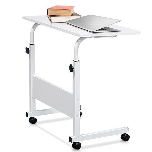 Karl home Mobile Side Table 31.5 inch Computer Desk with Wheels, White | Height Adjustable Rolling Potable Laptop Cart, C-Shaped Bed Couch Sofa End Tables with Edge Stopper for Livingroom Bedroom - color: White, size: 31.5"+No Power Sockets