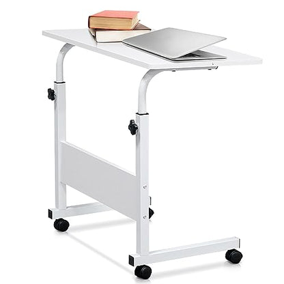 Karl home Mobile Side Table 31.5 inch Computer Desk with Wheels, White | Height Adjustable Rolling Potable Laptop Cart, C-Shaped Bed Couch Sofa End Tables with Edge Stopper for Livingroom Bedroom - color: White, size: 31.5"+No Power Sockets
