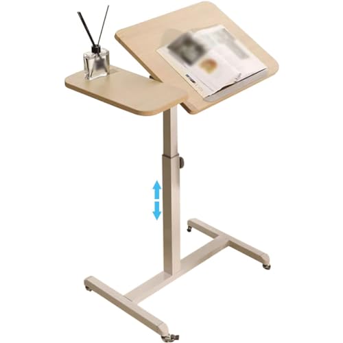Home Movable Sofa Side Table, Height Adjustable Laptop Desk, Portable Bedside Table with Wheels, Tiltable Freestanding Standing Desk, Easy to Install