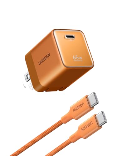 UGREEN Nexode Air 65W USB C Charger, Foldable Mini Charger Block Fast Charging with USB C Cable, GaN Charger for MacBook Air/Neo/Pro, iPhone 17 16, Galaxy S26/S25, iPad, Orange - color: Orange