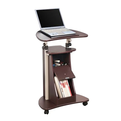Techni Mobili Sit-to-Stand Rolling Adjustable Storage Medical Laptop Computer Cart, Chocolate, B005 | Adjustable height rolling laptop cart with storage, open shelf, wheels, sit‑to‑stand ideal for podium office medical use - color: Chocolate