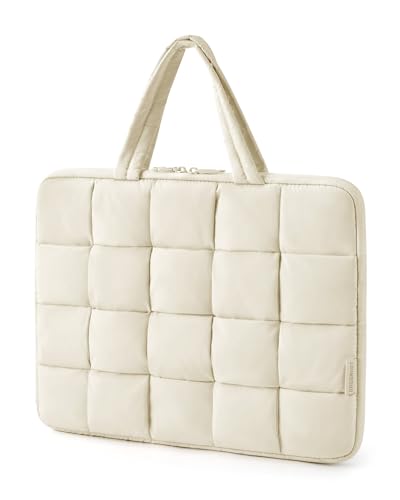 BAGSMART Laptop Case, Puffy Laptop Sleeve with Handle, Compatible with MacBook Air Pro, Laptop Bag for Women - color: Beige, size: 13-14 inch