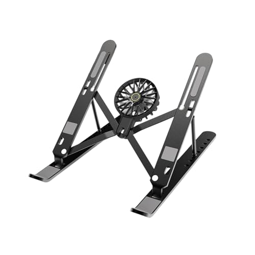 Aluminum Laptop Stand with Cooling Fan 7 Heights Adjustable Foldable Ergonomic Computer Holder for Notebook and Tablets Laptop Elevator Stand - color: Black