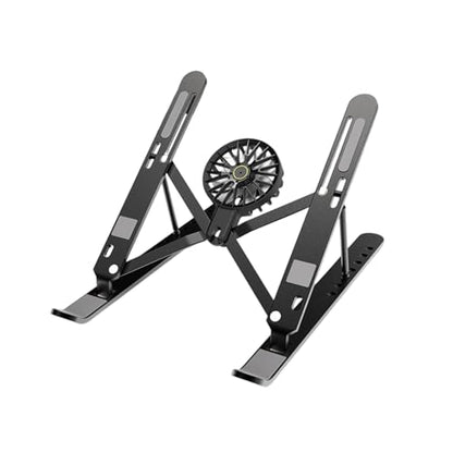 Aluminum Laptop Stand with Cooling Fan 7 Heights Adjustable Foldable Ergonomic Computer Holder for Notebook and Tablets - color: Black